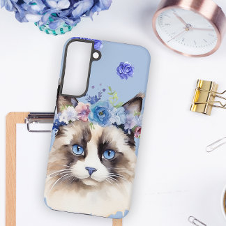 Perserkatze Blau Floral Samsung Galaxy Hülle