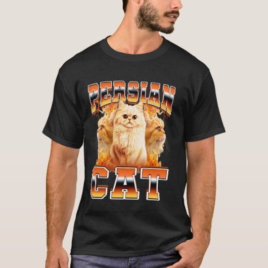 Perserkatze Flammen 90er Bootleg Stil T-Shirt (Vorderseite)