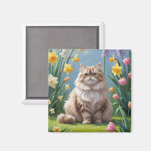Perserkatze Frühlingsblumen Malerei Magnet