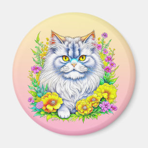 Perserkatze in gelben und rosa Blumen Magnet
