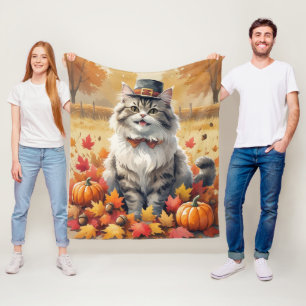 Perserkatze in Herbstblättern Thanksgiving Kunst Fleecedecke
