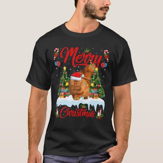 Perserkatze Lover Xmas Lighting Santa Persian Cat T-Shirt (Vorderseite)