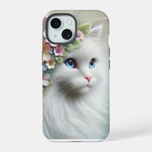 Perserkatze mit Blumenlaurel iPhone 15 Hülle (Rückseite)