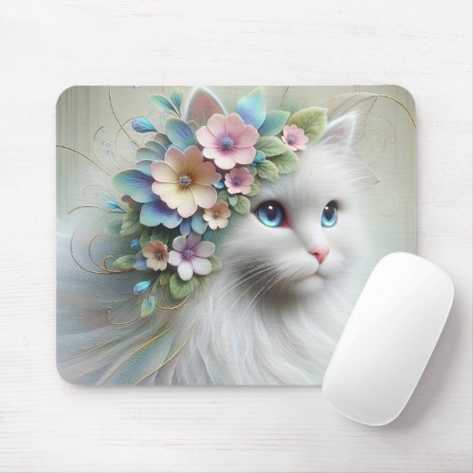 Perserkatze mit Blumenlaurel Mousepad (Mit Mouse)
