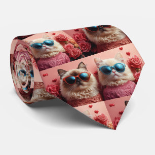 Perserkatze mit Herzrosen Valentinstag Krawatte