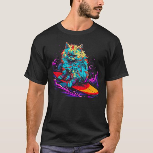 Perserkatze surft T-Shirt (Vorderseite)