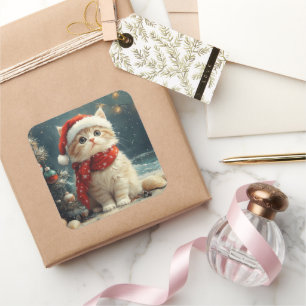 Perserkatze  Weihnachten Vintage Strand Quadratischer Aufkleber