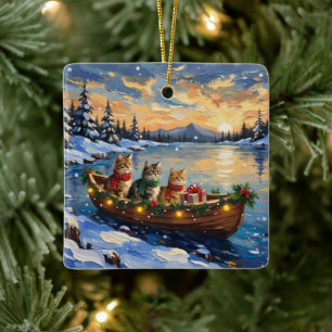 Perserkatze Weihnachtsboot Urlaub Keramikornament