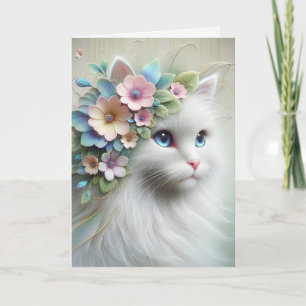 Perserkatze zum Geburtstag mit floralem Lorbeer Karte