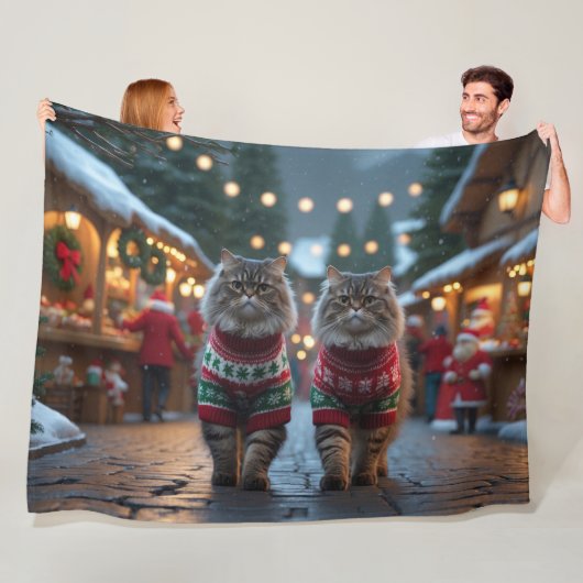 Perserkatzen Weihnachten Schnee Urlaub Fleecedecke (Beispiel)