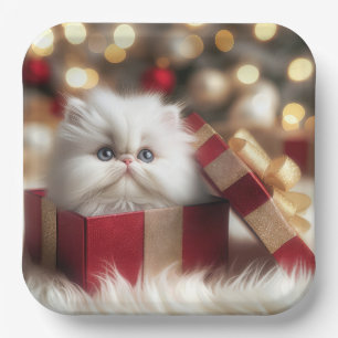 Perserkitten an Weihnachten in einer Geschenkschac Pappteller