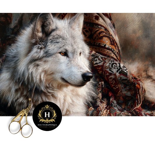 Perserteppich Weißer Wolf Porträt Seidenpapier