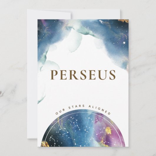 Perseus Table Sign Celestial Watercolor Thema Einladung (Vorderseite)