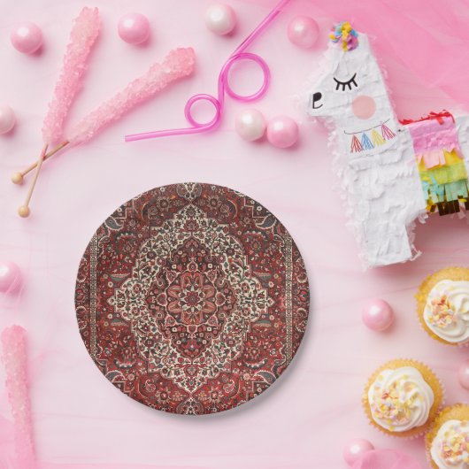 Persian Bakhtiari Deep Dark Red Tan Pappteller (Party)