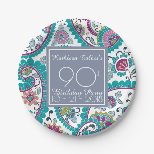 Persian Boteh Paisley 90 th Birthday Party Paper P Pappteller (Vorderseite)