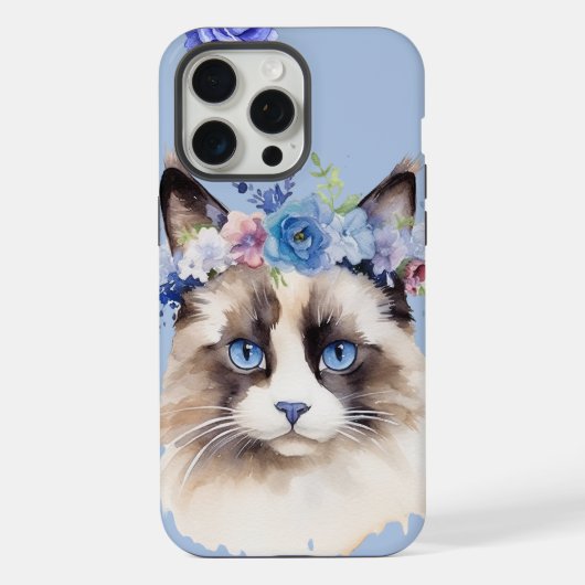 Persian Cat Blue Floral iPhone Hülle (Rückseite)
