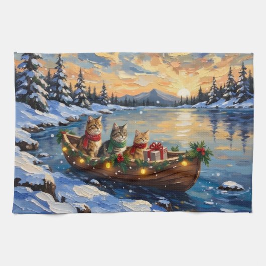 Persian Cat Christmas Boat Holiday Geschirrtuch (Horizontal)