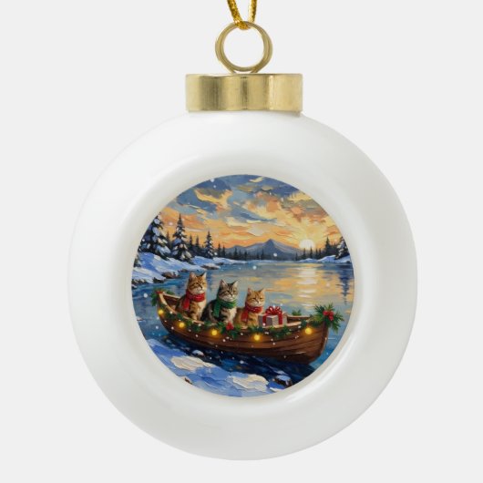 Persian Cat Christmas Boat Holiday Keramik Kugel-Ornament (Vorderseite)