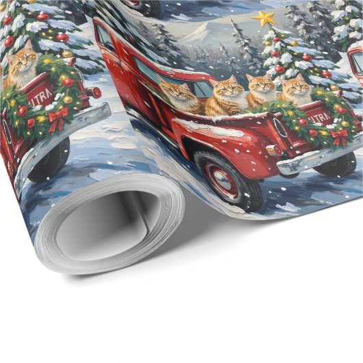 Persian Cat Christmas Red Truck Holiday Geschenkpapier (Rolleneckpunkt)