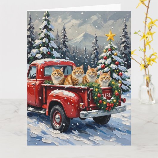 Persian Cat Christmas Red Truck Holiday Karte (Gelbe Blume)