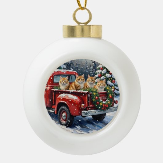 Persian Cat Christmas Red Truck Holiday Keramik Kugel-Ornament (Vorderseite)