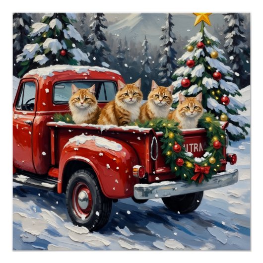 Persian Cat Christmas Red Truck Holiday Poster (Vorderseite)