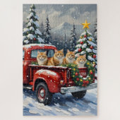 Persian Cat Christmas Red Truck Holiday Puzzle (Vertikal)