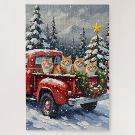 Persian Cat Christmas Red Truck Holiday Puzzle (Vertikal)