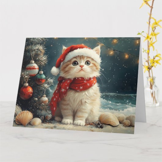 Persian Cat Christmas Vintag Beach Karte (Gelbe Blume)