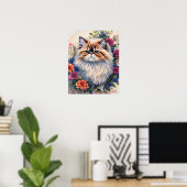 Persian Cat Colorful Floral Art Poster (Heimbüro)
