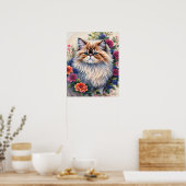 Persian Cat Colorful Floral Art Poster (Küche)