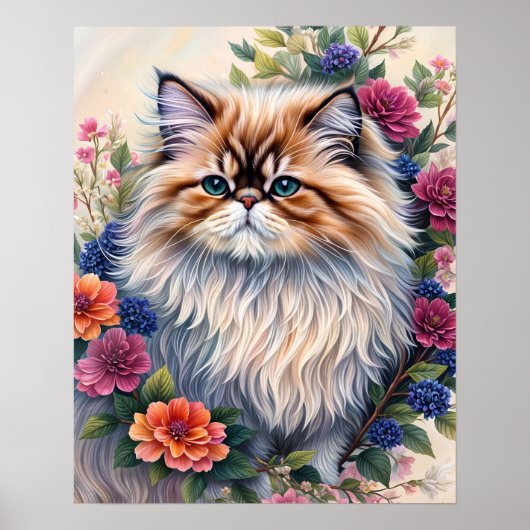 Persian Cat Colorful Floral Art Poster (Vorne)