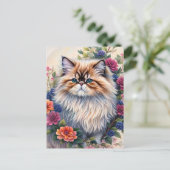 Persian Cat Colorful Floral Art Postkarte (Stehend Vorderseite)