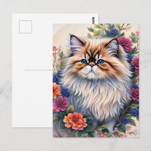 Persian Cat Colorful Floral Art Postkarte (Vorne/Hinten)