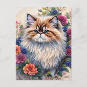 Persian Cat Colorful Floral Art Postkarte (Vorderseite)