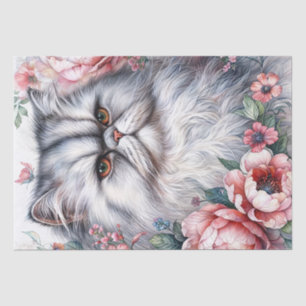 Persian Cat Floral Watercolor Art Seidenpapier
