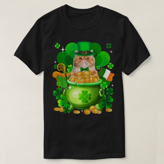 Persian Cat Gold Pot Kleeblatt St Patricks Day T-Shirt (Design vorne)