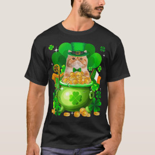 Persian Cat Gold Pot Kleeblatt St Patricks Day T-Shirt