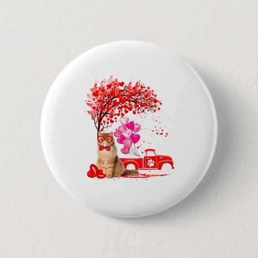 Persian Cat Heart Tree Valentines Day Button (Vorderseite)