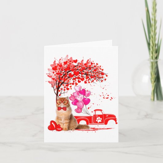 Persian Cat Heart Tree Valentines Day Karte (Vorderseite)