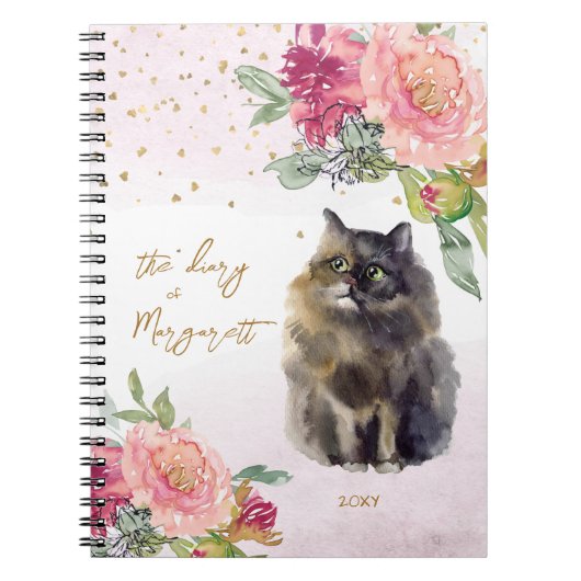 Persian Cat Illustration Blume Girl Daily Diary Notizblock (Vorderseite)