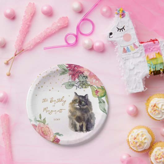 Persian Cat Illustration Happy Birthday Girl Party Pappteller (Party)