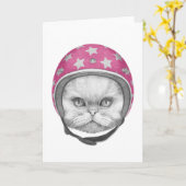 Persian Cat Motorrad Rider Karte (Gelbe Blume)