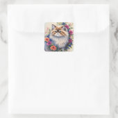 Persian Cat Multicolor Blume Quadratischer Aufkleber (Tasche)