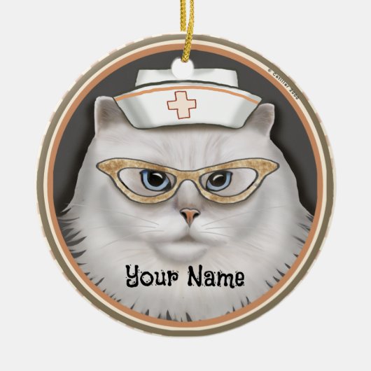 Persian Cat Nurse Keramik Ornament (Vorne)