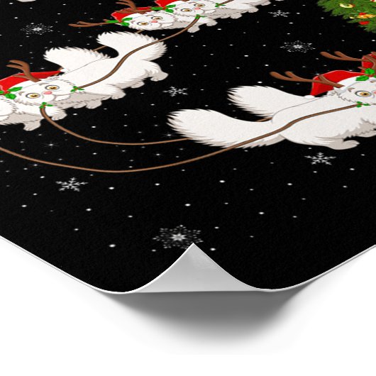 Persian Cat Santa Sleigh Flying Funny Magical Chri Poster (Ecke)