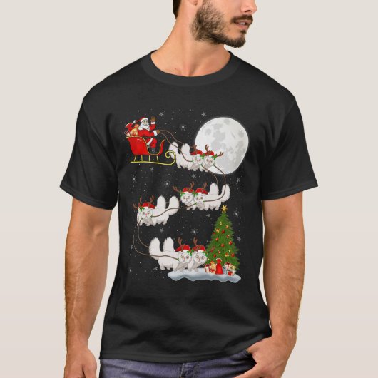 Persian Cat Santa Sleigh Flying Funny Magical Chri T-Shirt (Vorderseite)
