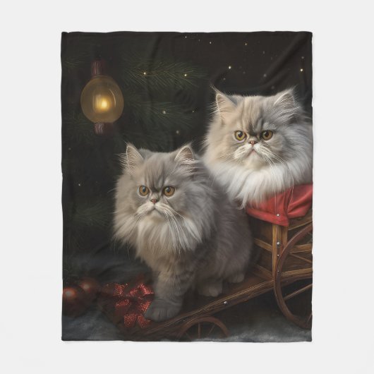 Persian Cat Snowy Sleigh Weihnachtsdekor Fleecedecke (Vorderseite)