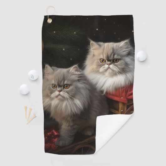 Persian Cat Snowy Sleigh Weihnachtsdekor Golfhandtuch (Insitu)