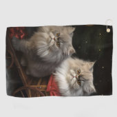 Persian Cat Snowy Sleigh Weihnachtsdekor Golfhandtuch (Horizontal)
